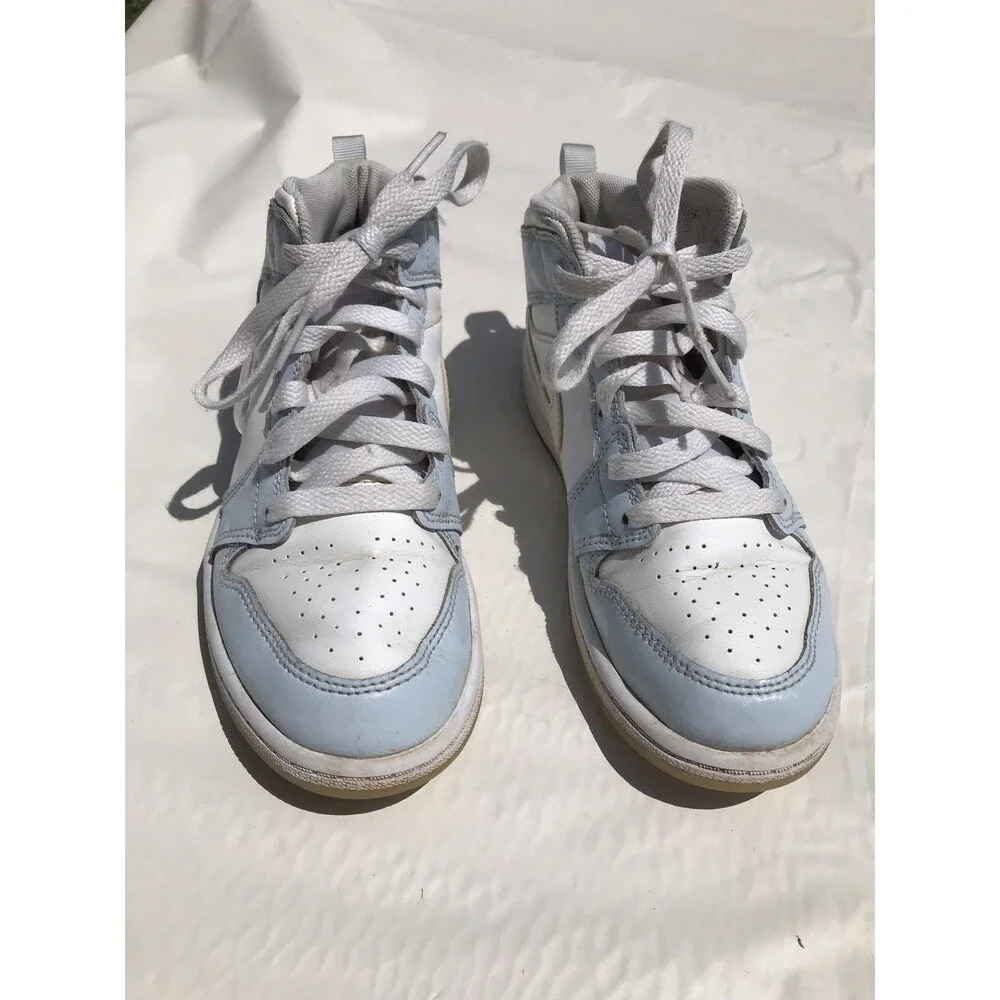 Nike Air Jordans 1 Mid SE (PS) Size 2y FQ9118-400 Blue White Glitter Swoosh